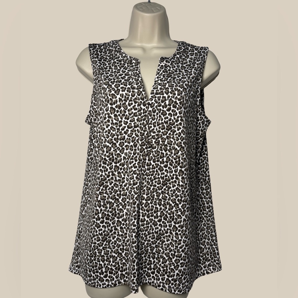 Eliane Rose Sleeveless Blouse Leopard Cheetah Print V Neck Tank Top Mob Wife M
